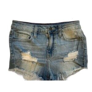 Cello Jeans Size Small Womens Med Wash Rip Torn Distressed Raw hem Cut Offs